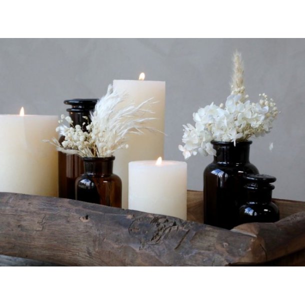 Gl. Fransk Apotekerglas m. lg 1 st; 5 forskellige str. glas - mocca brun farvet glas